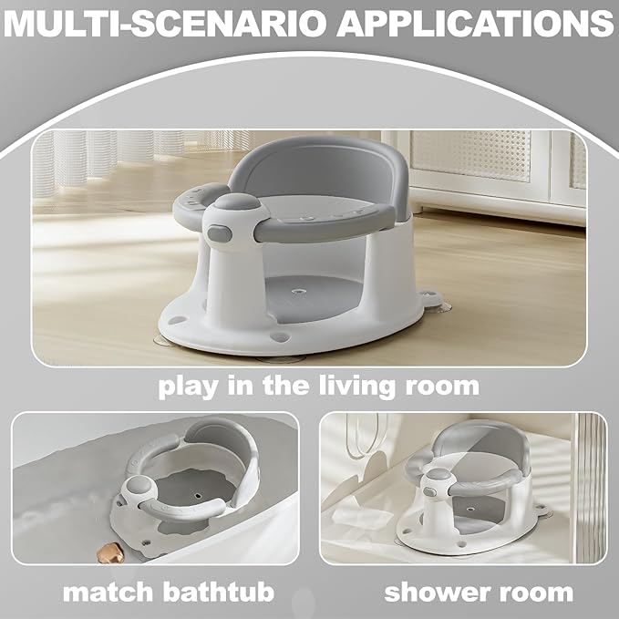 Baby Bath Seat for Babies 6 Months & up, Non-Slip Toddler Bath Seat for Baby & Newborn, Sit Up Bath Seat for Baby,Grey-CubbioJoy