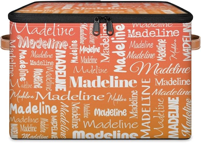 Custom Storage Basket with Name, Personalized Storage Bins with Zipper Lid, Foldable Fabric Storage Box Large capacity with Handle Orange-CubbioJoy