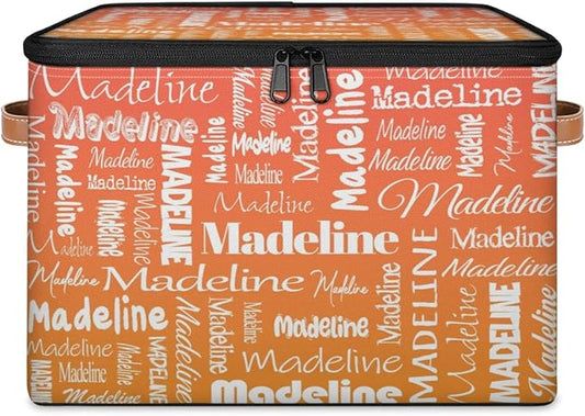 Custom Storage Basket with Name, Personalized Storage Bins with Zipper Lid, Foldable Fabric Storage Box Large capacity with Handle Orange-CubbioJoy