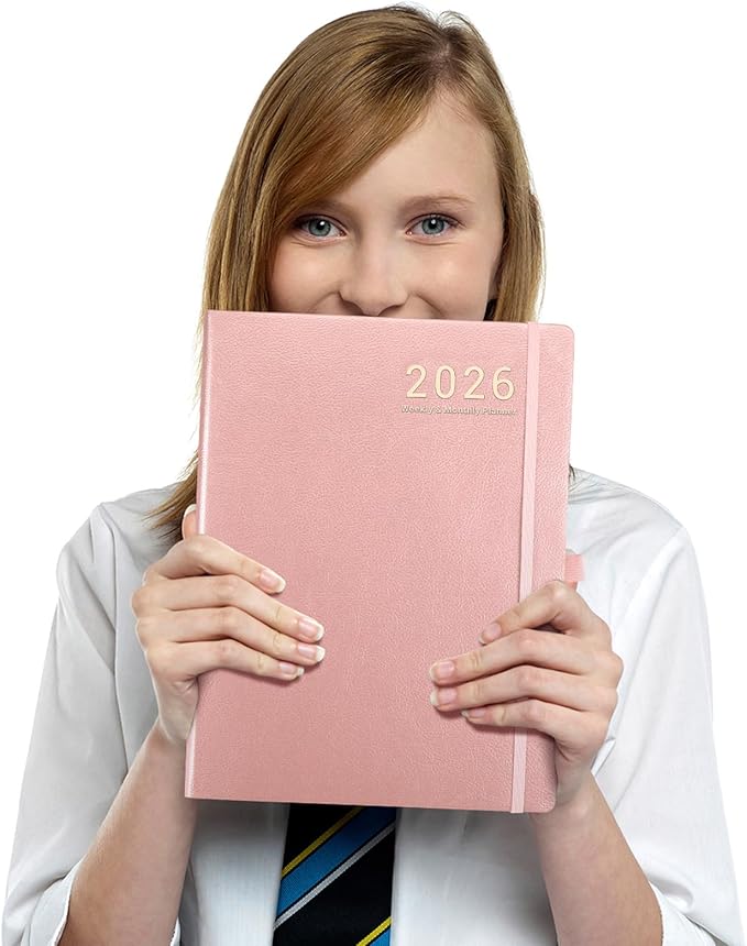 2026 Planner - JAN 2026 - DEC 2026, Planners 2026, Planner Weekly and Monthly, Leather Cover Calendar Planers with Thick Paper, Back Pocket with Notes Pages, Pink (8.5" x 11")-CubbioJoy