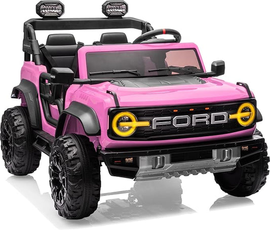 24V Ride on Toys for Big Kids, Licensed Ford Bronco Raptor 2 Seater Ride on Cars with Remote Control, Ride on Truck w/ 4-Wheeler Suspension, 3 Speeds, Led Lights, Bluetooth (24V, Pink)-CubbioJoy