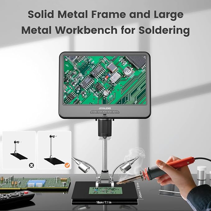 JL210 10.1'' Digital Microscope for Adults, Coin Magnifier Microscopes Full View for Error Coins, Soldering Electronics Microscopes Camera, 8 LED, 12.6" Metal Stand, PC View, 32GB-CubbioJoy