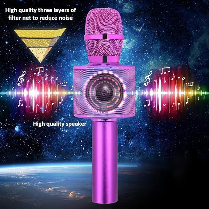 BONAOK Wireless Bluetooth Karaoke Microphone,3-in-1 Portable Handheld Karaoke Mic Speaker Machine Birthday Home Party for PC or All Smartphone (Q37 Purple)-CubbioJoy