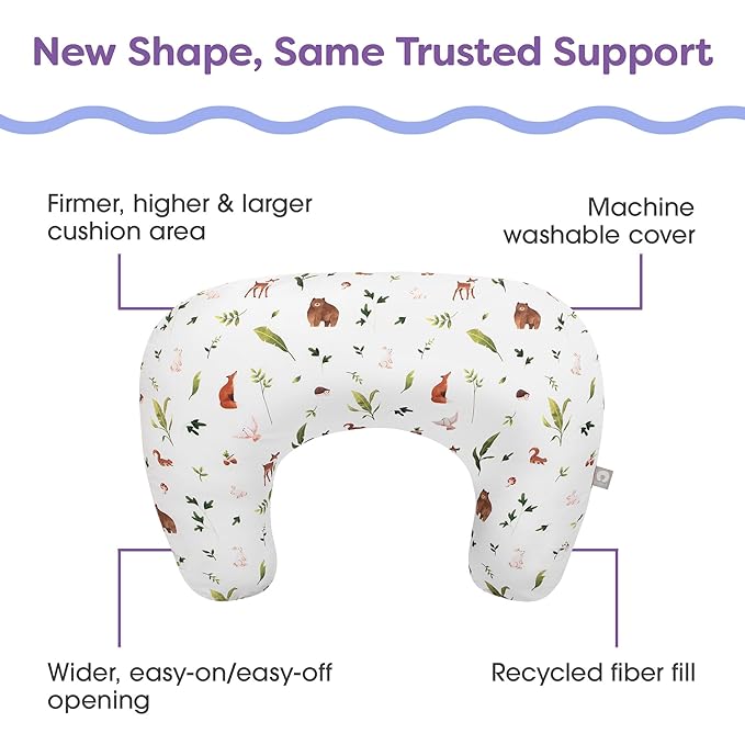 Boppy Nursing Pillow - Ergonomic Bottle & Breastfeeding Pillow with High, Firm, Large Area, Water-Repellent Cushion with Washable Cover; Baby Safety Alliance Verified - Neutral Plants and Animals-CubbioJoy