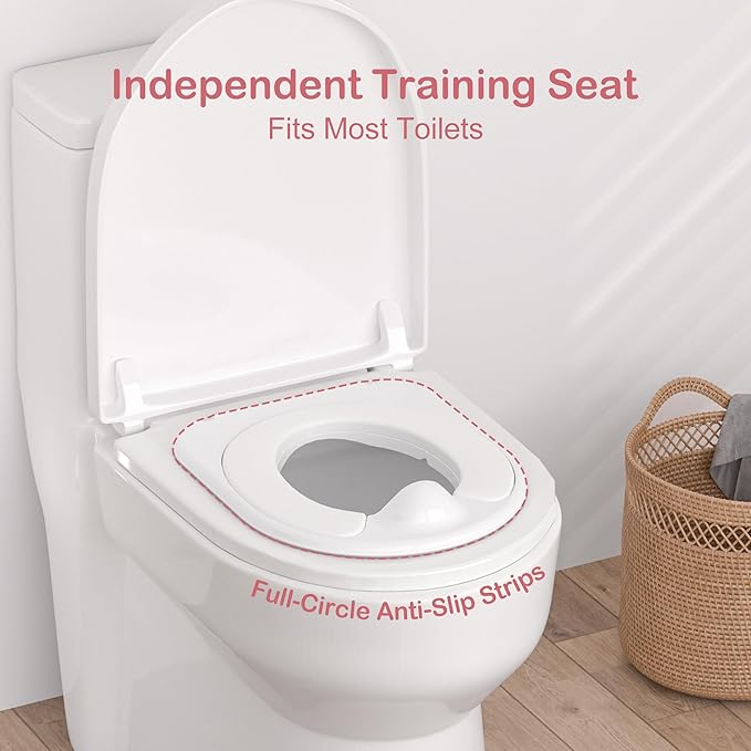 2-in-1 Toddler Potty Training Toilet - Larger Potty Chair & Detachable Training Seat for Boys & Girls Ages 1-3 with Flushing Sound, Wipes Storage, Toilet Paper Holder - Pink-CubbioJoy