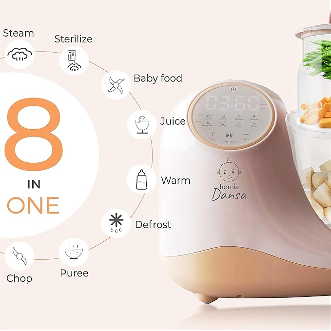 Baby Food Maker Chopper Grinder - Mills and Steamer 8 in 1 Processor for Toddlers - Steam, Blend, Chop, Disinfect, Clean, 20 Oz Tritan Stirring Cup, Touch Control Panel, Auto Shut-Off, 110V Only-CubbioJoy