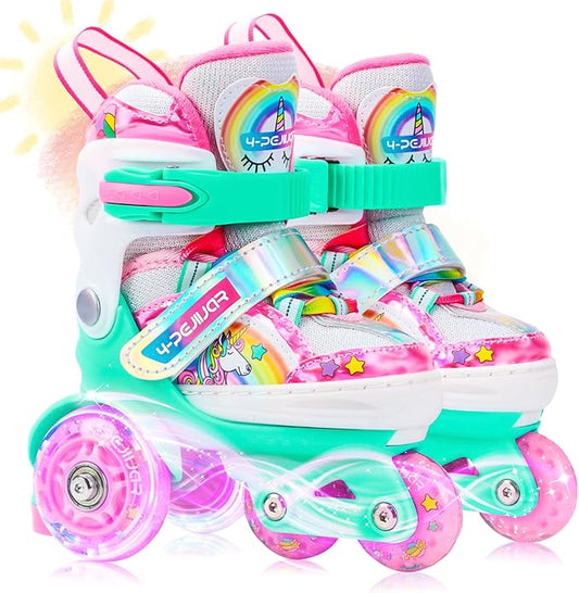 4-Pejiijar Rainbow Unicorn Kids Roller Skates for Girls Toddler Ages 2-4 5-8 8-12,Adjustable Roller Shoes with Luminous Wheels for Birthday Xmas Gifts-CubbioJoy