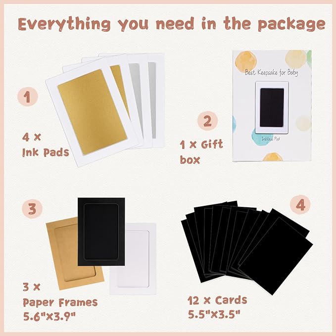 Inkless Baby Hand and Footprint Kit,Clean-Touch Ink Pad Kit,Safe No Mess Printing Infant Hand Foot Stamp,4 Pack Newborn Inkless Print Pads Best Keepsake or Gifts for Family-CubbioJoy