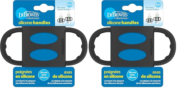 Dr. Brown’s® Milestones™ 100% Silicone Baby Bottle Handles, Narrow, Black, 2 Pack, 4m+-CubbioJoy