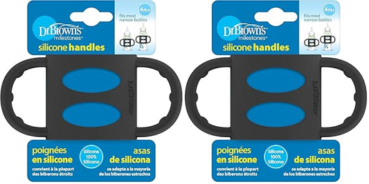 Dr. Brown’s® Milestones™ 100% Silicone Baby Bottle Handles, Narrow, Black, 2 Pack, 4m+-CubbioJoy