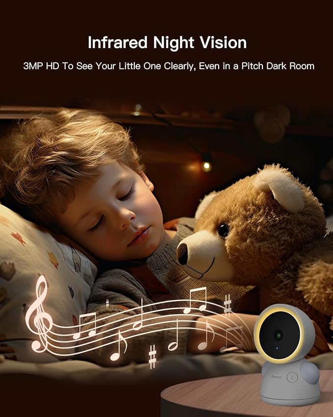 ARENTI Baby Monitor, 2K/3MP WiFi 6 Camera and Audio, 5-inch Wireless Screen, Smartphone App, Super Night Vision, Crying Detection, Auto Tracking, Temp&Humidity Sensor, Cloud&SD Card Storage (D3 Kit)-CubbioJoy