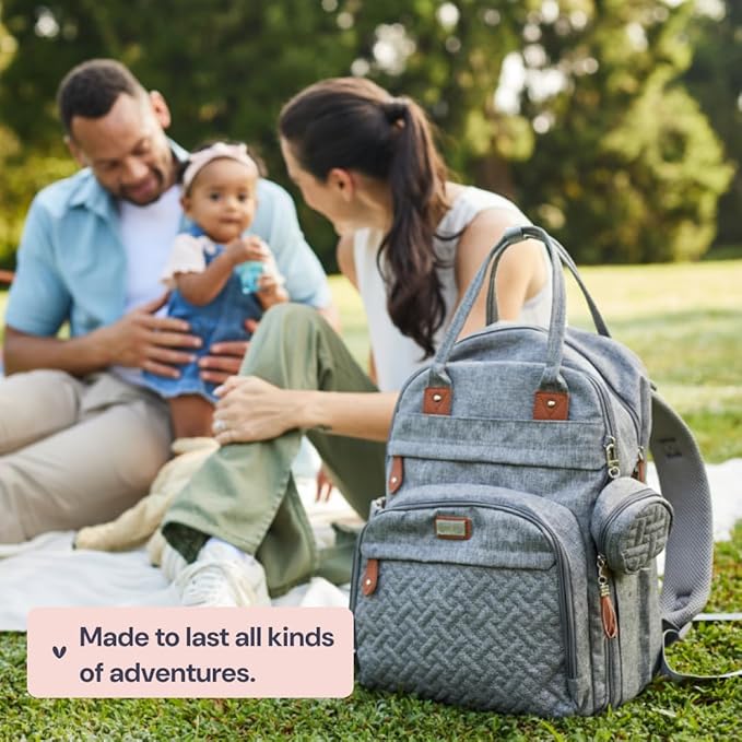 BabbleRoo Diaper Bag Backpack - Baby Essentials Travel Tote - Multi function Waterproof Diaper Bag, Travel Essentials Baby Bag with Changing Pad, Stroller Straps & Pacifier Case - Unisex, Light Blue-CubbioJoy