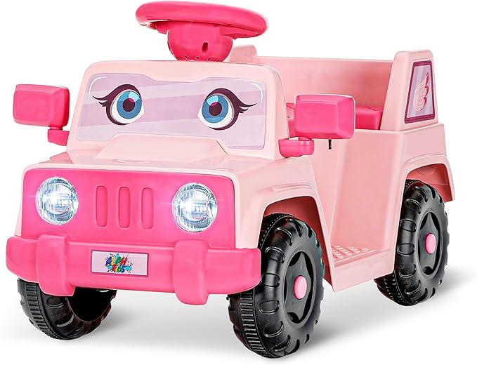6V Toddler Ride-On Car with Horn LED Front Light Rear Storage and Eyes Theme – Fun & Safe Electric Car for Boys & Girls 18+ Months – Perfect for Little Explorers(Pink Eyes)-CubbioJoy