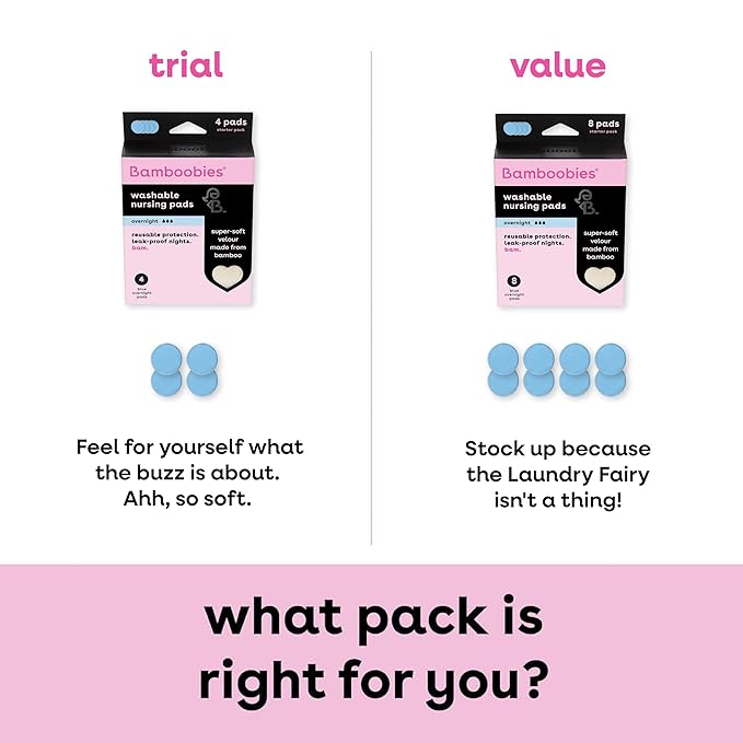 Bamboobies Overnight Nursing Pads, Ultra-Soft Velour, Reusable and Washable for Nightly Use, Leak-Proof Pads for Breastfeeding, 4 Pads-CubbioJoy