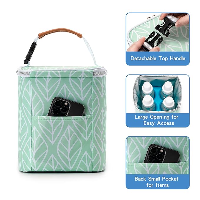 Breast Milk Cooler Bag with Ice Pack Fits 4 Baby Bottles Up to 9 Ounce, Baby Bottle Bag for Nursing Mom Daycare-Green-CubbioJoy