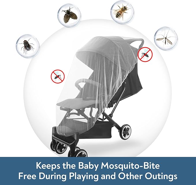 2 Pack Baby Mosquito Net for Stroller, Playard & Bassinet, Reusable Bug Net for Cradles, Carrier, Pack and Plays and Portable Mini Crib, Baby Playpen Mosquito Net Cover, White-CubbioJoy
