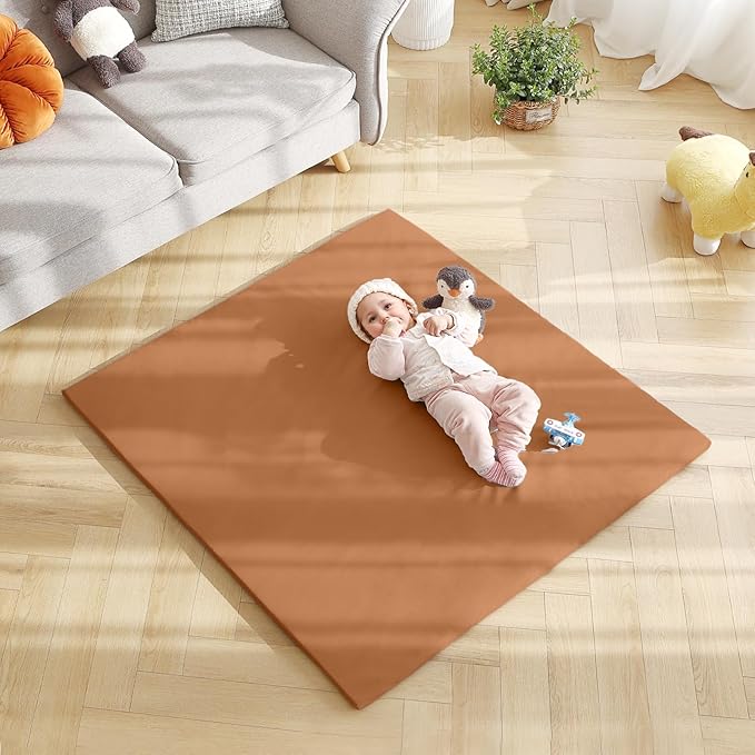 Baby Play Mat 48"x48" – Thick, Non-Slip Foam Mat for Babies and Toddlers. Foldable, Scrubbable, Odorless, and Soft, Ideal for Playpens, Crawling, and Indoor Playtime-Brown-CubbioJoy