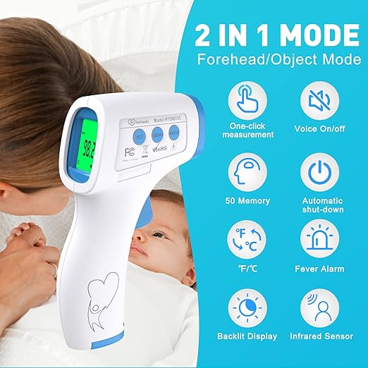 Digital Thermometer for Adults and Kids, No Touch Forehead Thermometer for Baby, 2 in 1 Body Surface Mode Infrared Thermometer with Fever Alarm and Instant Accuracy Readings-CubbioJoy