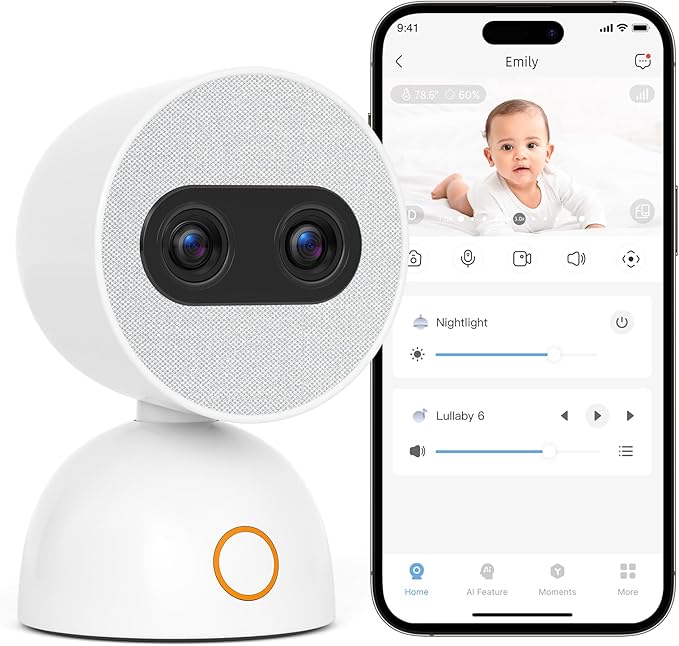 Simsky Smart Baby Monitor with 2×4MP Camera, 6X Optical Quality Zoom, 32GB Local Storage, AI Tracking, Intelligence Detection, Pan-Tilt-Zoom, Add-on Camera Monitor-CubbioJoy
