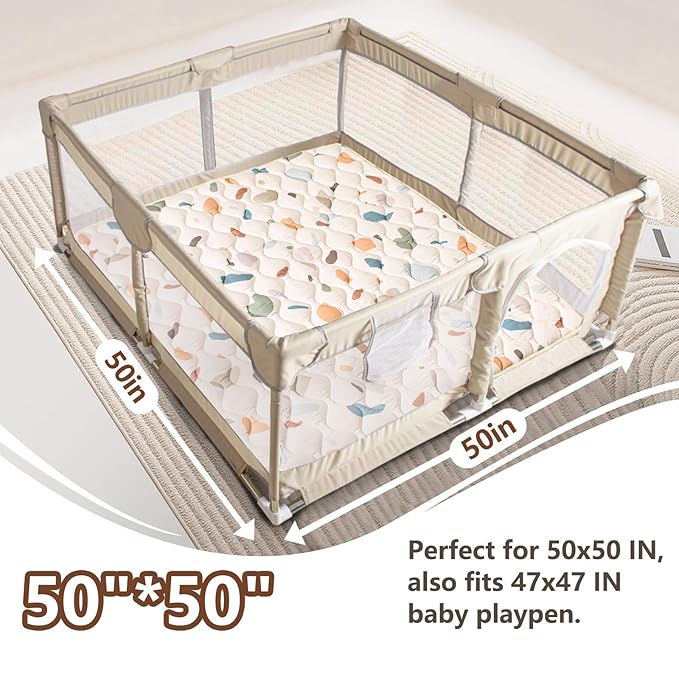 Baby Play Mat, 50x50 Playpen Mat with Super Soft Touch, Activity Playmat with Upgraded Anti-Slip Bottom, Machine Washable Crawling Mat for Floor & Picnic(Boho Color Blocks)-CubbioJoy