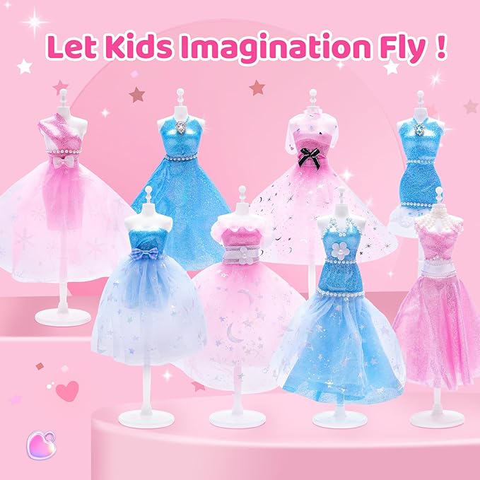 AHCo. Fashion Designer Kit with 5 Mannequins & 2 Extra Poseable Dolls, Sewing & Arts Crafts Kit for Girls Ages 5 6 7 8-12, Creative Birthday Gift for Kids-CubbioJoy