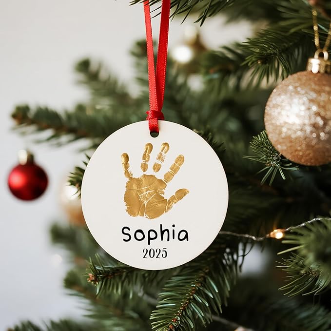 Baby Hand and Footprint Ornament - Baby's Frist Christmas Ornament with Photo, Name, Date - Personalized Baby Gift, Newborn Keepsake, New Mom Gifts-CubbioJoy