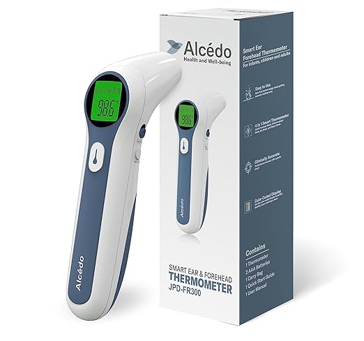 Alcedo Forehead and Ear Thermometer for Adults, Kids, and Baby | Digital Infrared Thermometer for Fever | Touchless, Instant Read, Medical Grade | Pouch and Batteries Included-CubbioJoy