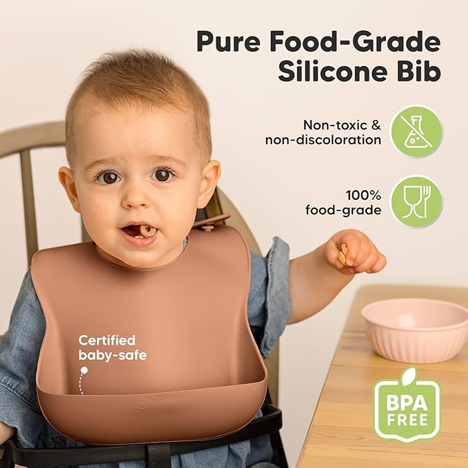 KeaBabies 2-Pack Silicone Baby Bibs for Eating - Sturdy Food-Grade Silicone Bibs for Babies Girl, Boy, Large Food Catcher, Clean & Put On Easily, Waterproof Toddler Feeding Essentials (Dusk)-CubbioJoy