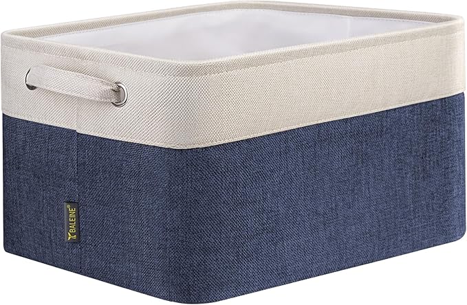 BALEINE 1 Pack Fabric Storage Bins for Shelves, Linen Storage Baskets for Organizing, Decorative Closet Bins for Clothes, Home (Navy Blue, 12"x8"x8")-CubbioJoy