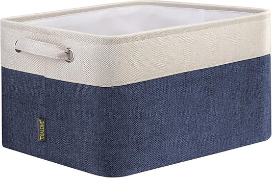 BALEINE 1 Pack Fabric Storage Bins for Shelves, Linen Storage Baskets for Organizing, Decorative Closet Bins for Clothes, Home (Navy Blue, 15''x11''x9.5'')-CubbioJoy