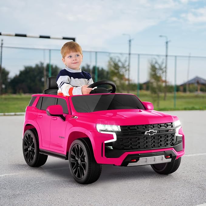 Costzon Ride on Car, 12V Licensed Chevrolet Tahoe Battery Powered Electric Vehicle w/ 2.4G Remote Control, High/Low Speed, Music, Lights, MP3/USB/FM, Spring Suspension, Electric SUV for Kids (Pink)-CubbioJoy
