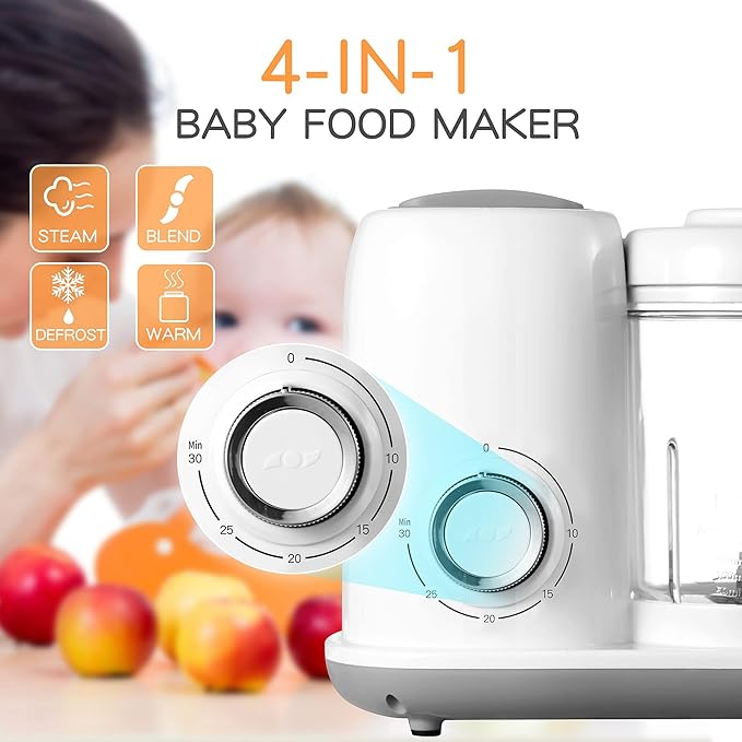 Baby Food Maker, 4 in 1 Baby Food Processor and Steamer, Puree Blender, Multifunctional Baby Puree Maker, Dishwasher Safe (White)-CubbioJoy