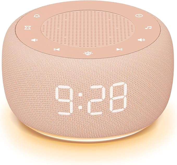 Buffbee Sound Machine & Alarm Clock 2-in-1, 0-100% Clock Face Brightness, Bottom Colored Light, Sleep Timer, Precise 30-Level Volume White Noise Machine, Digital Alarm Clocks for Bedrooms - Peach-CubbioJoy