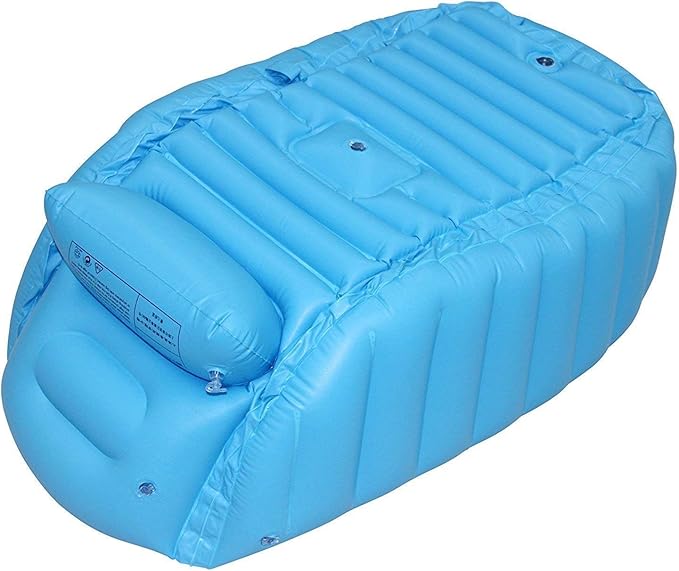 Baby Inflatable Bathtub, Portable Infant Toddler Bathing Tub Non Slip Travel Bathtub Mini Air Swimming Pool Kids Thick Foldable Shower Basin with Air Pump, Blue-CubbioJoy