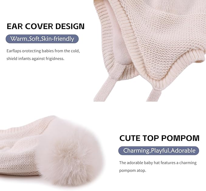 Basic Winter Baby Beanie Gloves Boys Girls Knitted Hat Pompom Kids Earflap Hats Warm Infant Toddler Beanie Mittens Set-CubbioJoy
