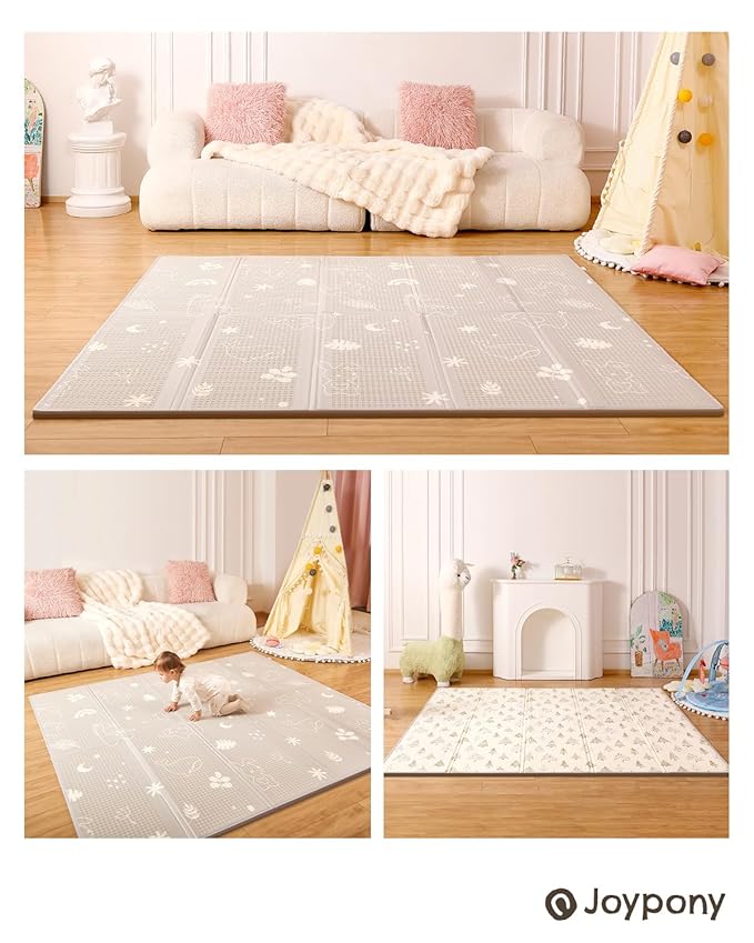 Baby Play Mat, 47 x 47 Inch Foldable Play Mats for Babies and Toddlers, Waterproof & Anti-Slip Portable Baby Floor Mat for Baby Playpen, Baby Mat for Floor with Travel Bag-CubbioJoy