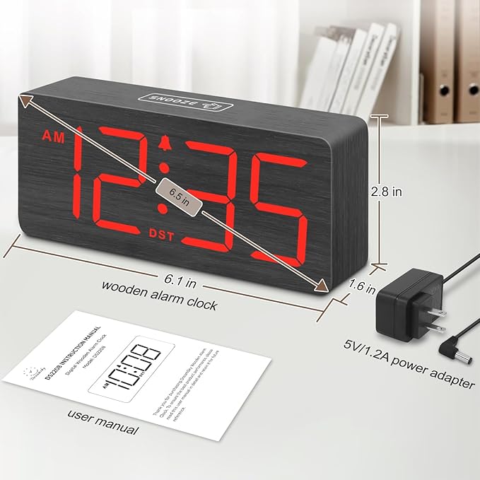 DreamSky Wooden Digital Alarm Clock for Bedroom - Desk Clocks for Living Room with Large Numbers, Loud Alarm for Heavy Sleepers with Volume Control, Dimmer, DST, Office Wood Decor (Adapter Powered)-CubbioJoy