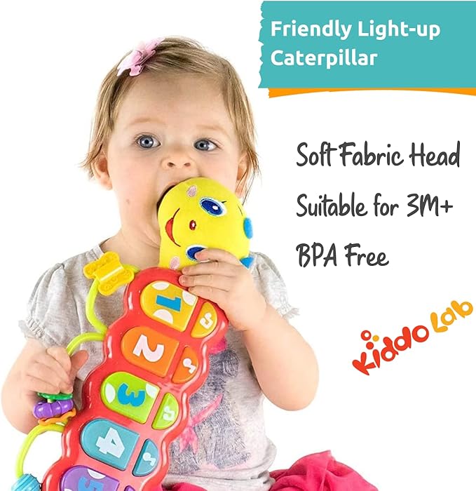 KiddoLab Lira Baby Musical Toy with Lights & Music – Interactive Caterpillar Spinner & Stacking Rings for Infants 3+ Months – Soft Stuffed Animal Head for Sensory Play-CubbioJoy