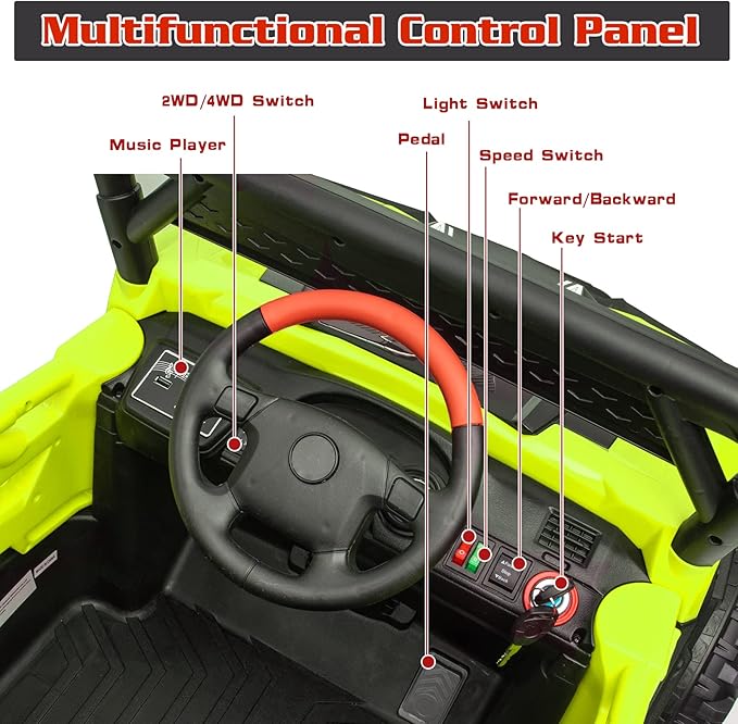 24V Battery Powered Electric Car for Big Kids, 24V Riding Cars for Kids Ages 4-8, Children Car with Bluetooth 3 Speeds LED Lights Storage Trunk, Green-CubbioJoy