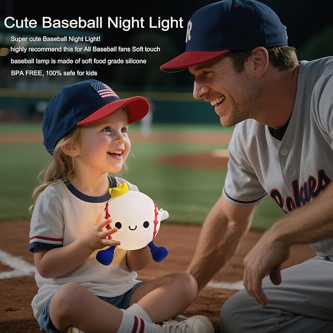 DREAMING MY DREAM Baseball Night Light,Cute Silicone Squishy Novelty LED Night Lamp, Touch Lamp with 2 Levels Dimmable 20Min Timer,for Nursery Bedroom Kids Room Boys Girls Gifts-CubbioJoy