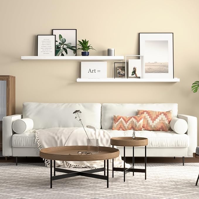 36 Inches Long Floating Shelves Wall Mounted, 2 Set Modern White Wall Shelf for Bedroom, Nursery Book Shelf with Lip, Picture Ledge Shelf for Wall Decor Living Room Bathroom Kitchen - White-CubbioJoy