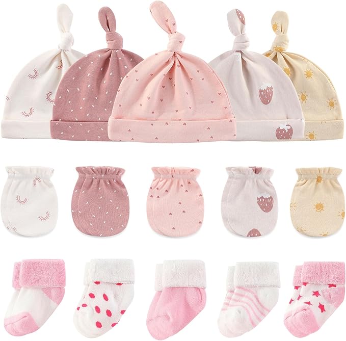 Baby Hats Mittens and Socks Set Cotton Newborn Hat Beanie Soft Infant Girls Boys Caps Gloves 0-6 month-CubbioJoy