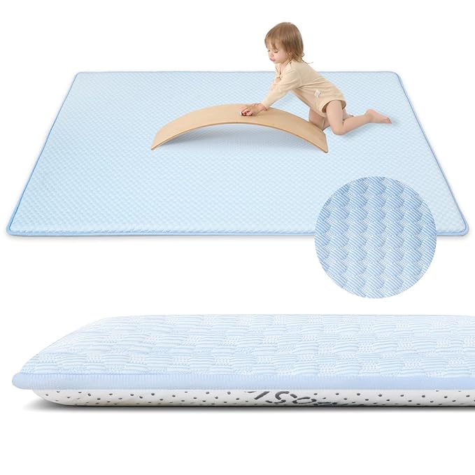 Baby Play Mat for Summer,1.3 Thick Memory Foam Cooling Floor Tummy Time Mat, Soft & Breathable, Non-Slip Rectangular for Toddlers’ Playtime & Rest(Light Blue,59"x79")-CubbioJoy