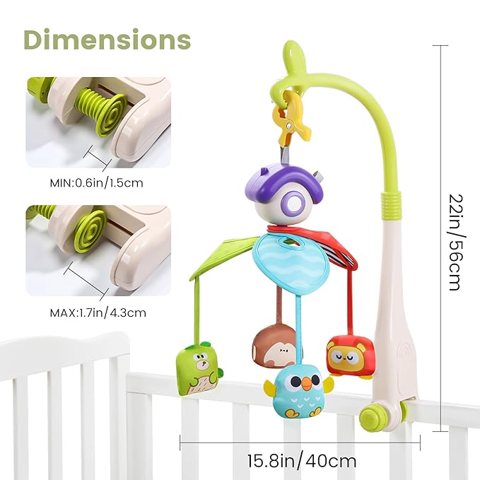 CUTE STONE Baby Crib Mobile with Music and Lights, Nursery Crib Mobile with Remote Control, Detachable Hanging Mobile for 3+ Months Newborn Babies, Fits Cribs and Strollers-CubbioJoy