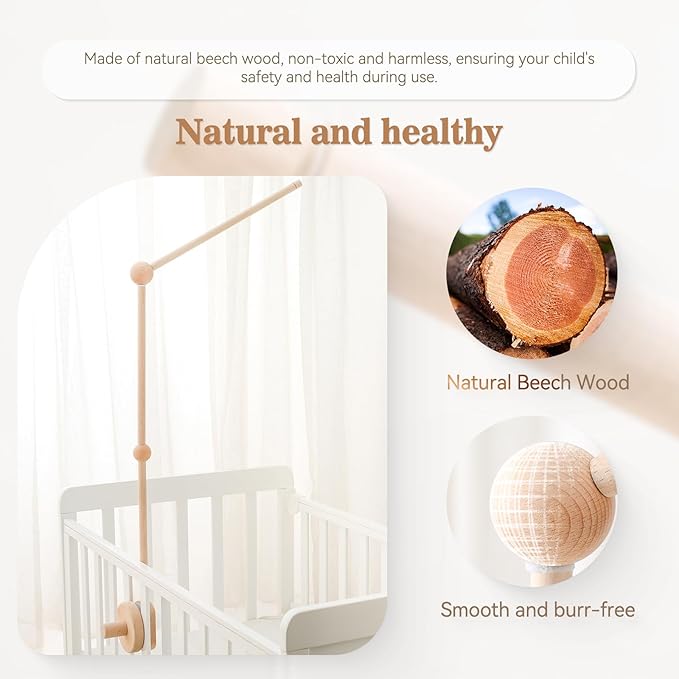 Baby Crib Mobile Arm,HBM Wooden Mobile Arm for Crib Mobile Hanger for Crib Baby Girl Nursery Decor-CubbioJoy