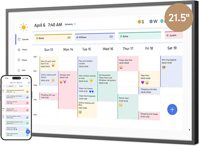 Dragon Touch 21.5" Digital Calendar Chore Chart – 1080P Full HD Interactive Touchscreen, Smart Family Planner, Hearth Display Digital Calendar Wall & Desk Mountable for Seamless Scheduling Black-CubbioJoy
