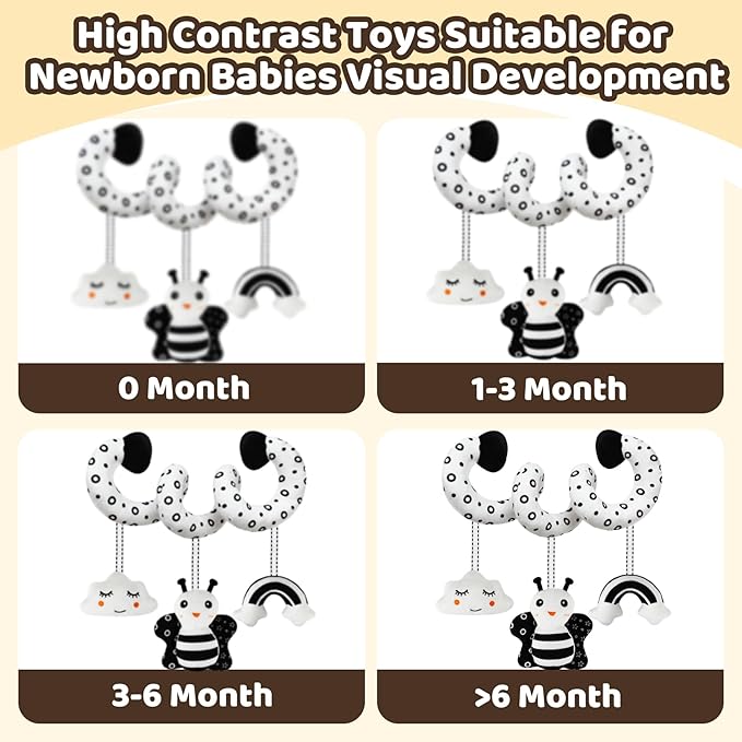 Black and White High Contrast Baby Toys - Sensory Infant Hanging Carseat & Stroller Toy for Newborns 0-6,6-12Months Perfect Easter Birthday & Baby Shower for Babies Boys Girls-CubbioJoy