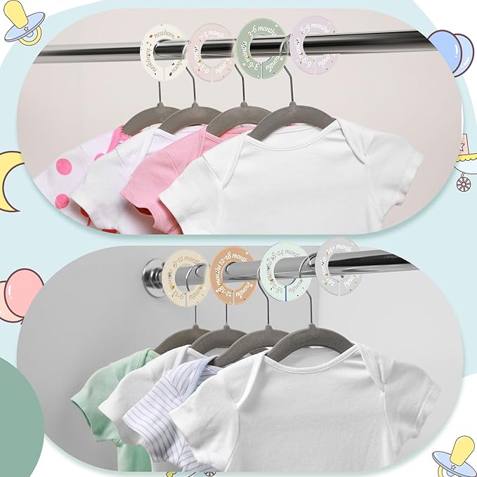8 Pcs Baby Closet Dividers Unisex Baby Clothes Organizers Clear Labels for Nursery Closet Organizer & Decor Nursery Fits Most Rods(Donut,Light Color)-CubbioJoy