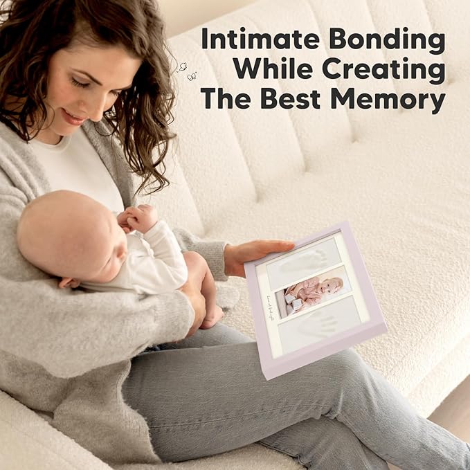 Baby Hand and Footprint Kit - Clay Handprint Keepsake Frame, Newborn Nursery Picture Frame, Personalized New Mom Gifts for Baby Shower & Registry (Soft Lilac)-CubbioJoy