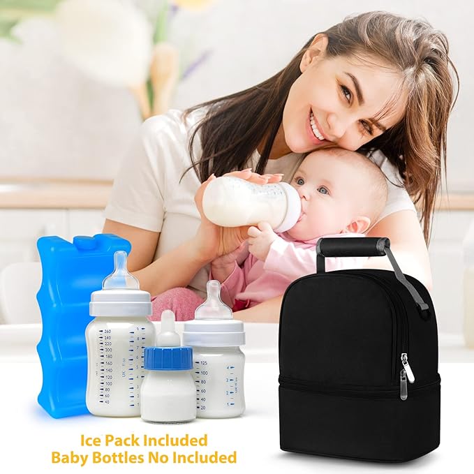 Accmor Breastmilk Cooler Bag with Ice Pack, Breast Pump Bag with Cooler Fits 6 Bottles, Double Layer Breast Milk Cooler Travel Bag for Nursing Mom Daycare, Work, Travel-CubbioJoy